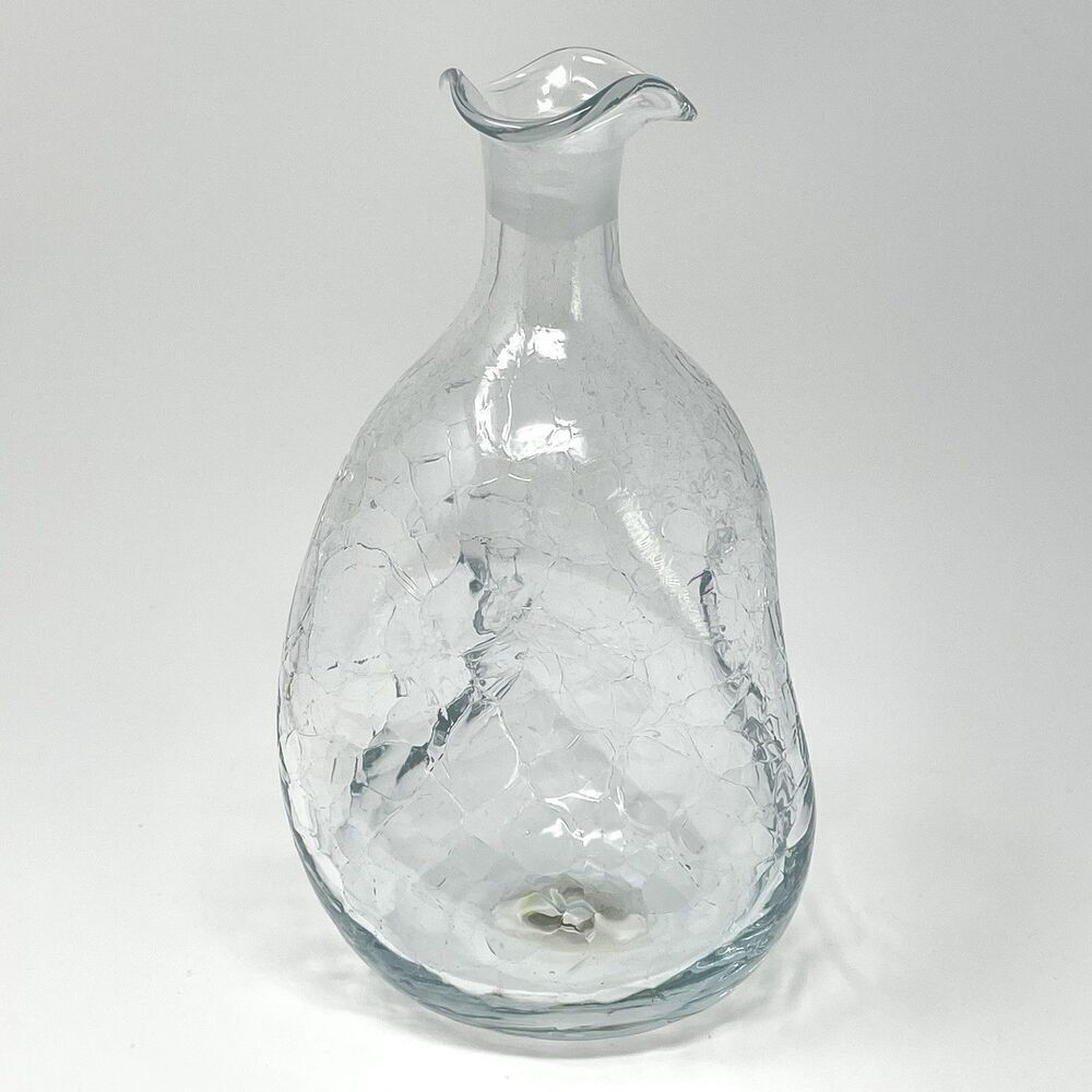 MCM Vintage Blenko #49 Clear Crackle Pinched Glass Decanter **No Stopper**